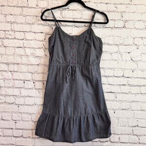 Old Navy Chambray Denim Sundress XS Button Front Ruffle Hem Adjustable Straps